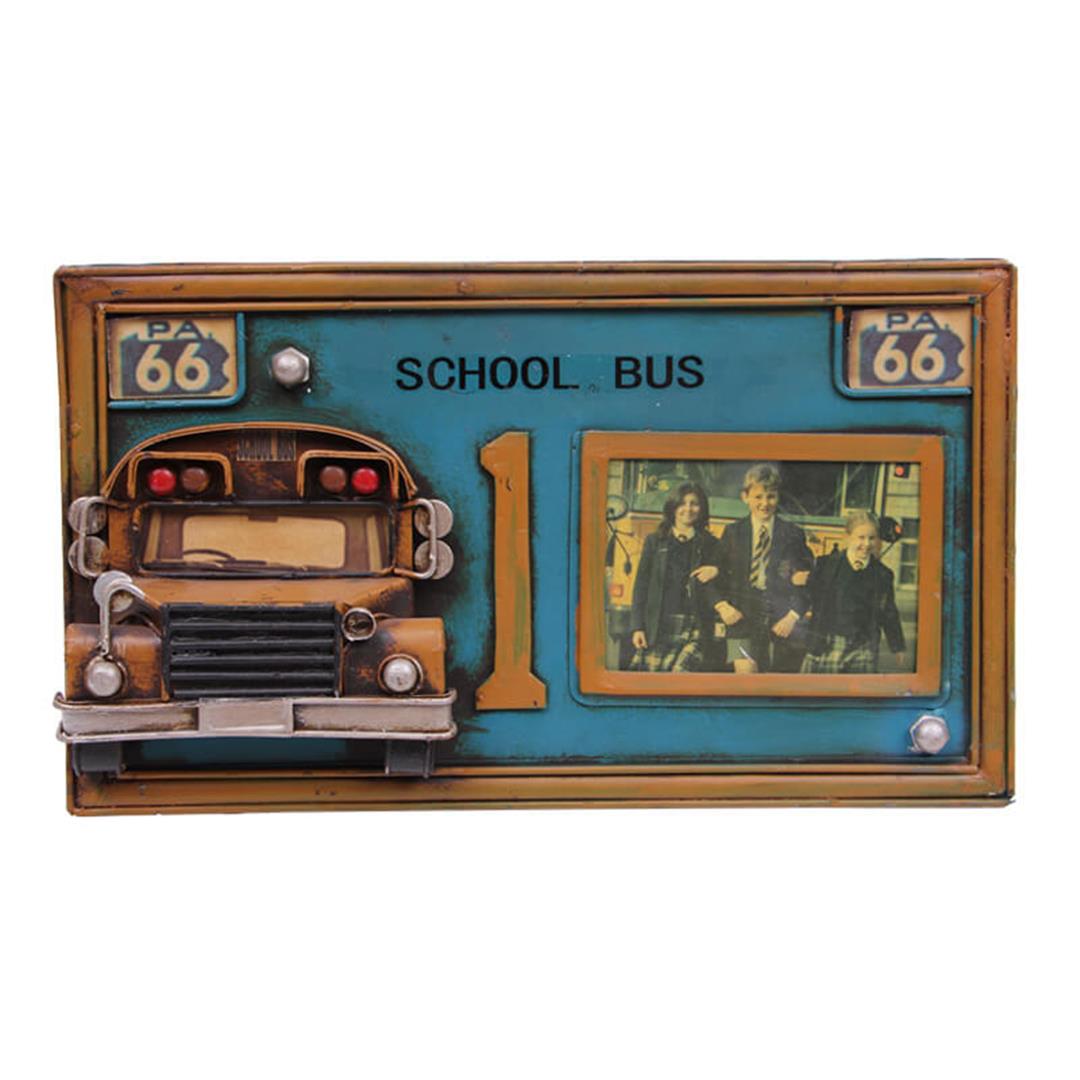 Dekoratif Metal Çerçeve Okul Otobüsü Dekorlu